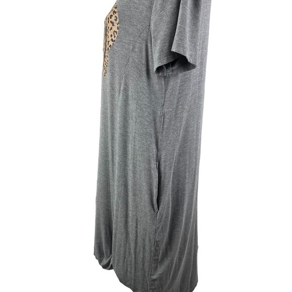Gray Knotted Heart & Lightning Bolt T-Shirt Dress Cheetah Large Pockets - Picture 5 of 9